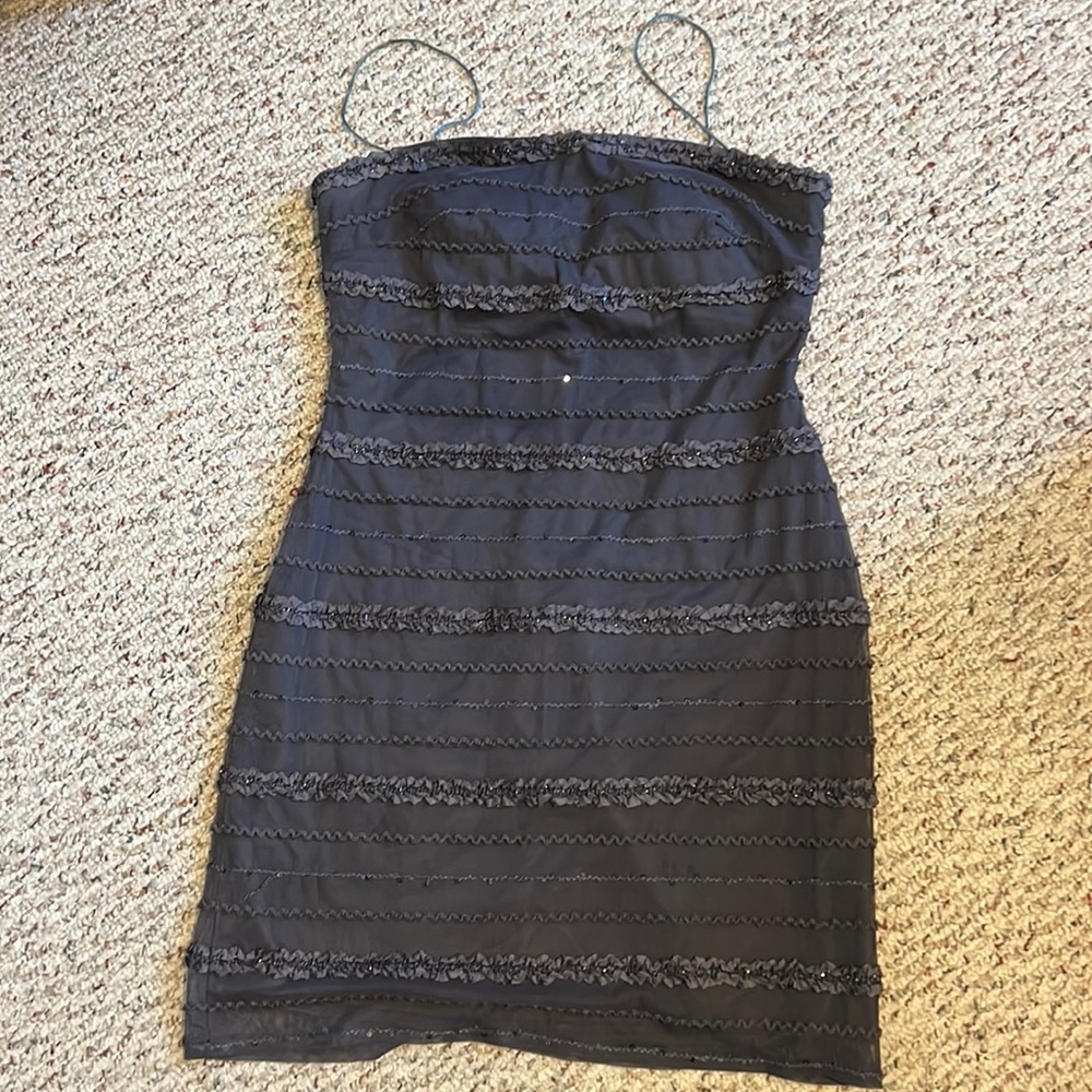 Gray mesh dress with slip under little straps.